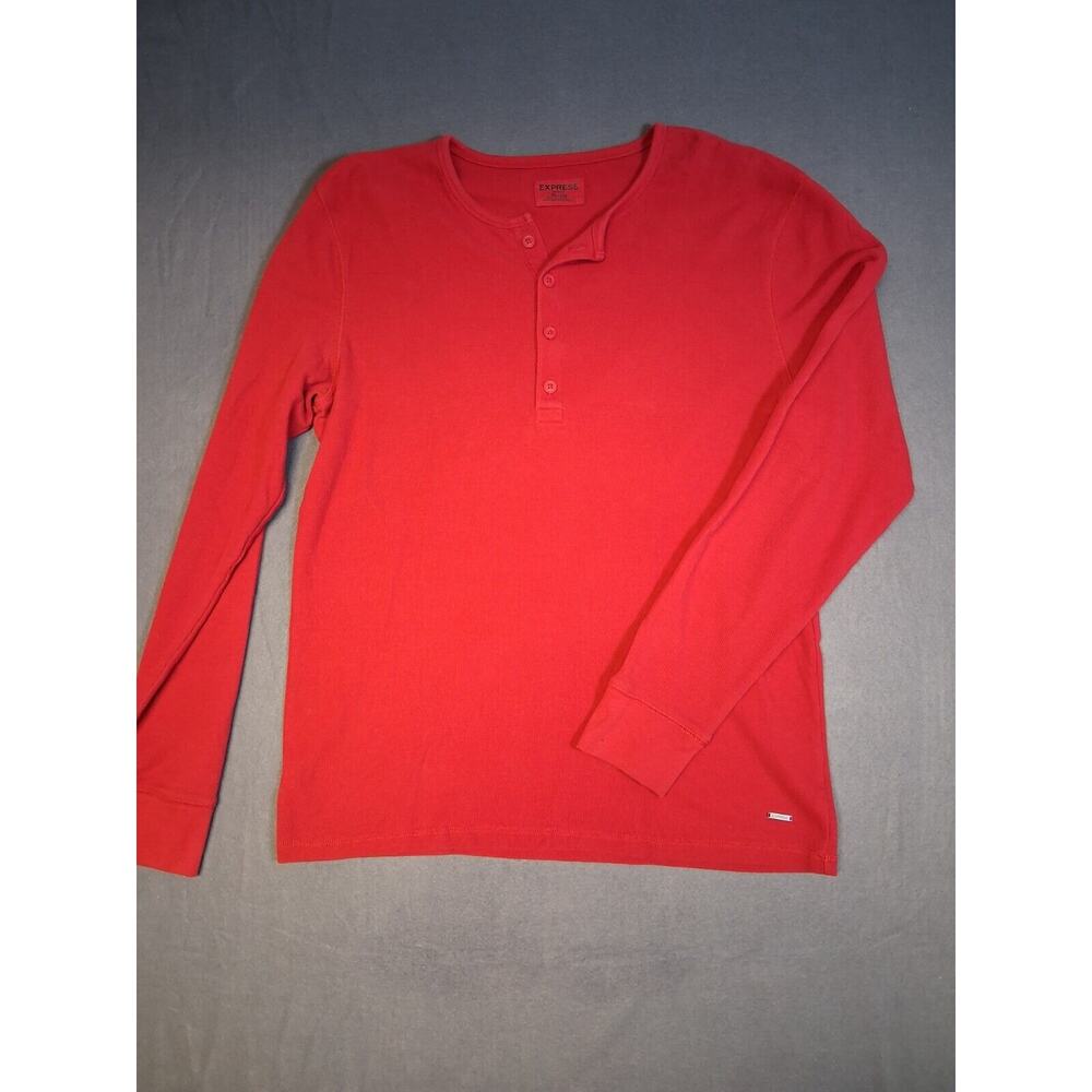 Express Waffle Thermal XL Red Long Sleeve Henley Shirt Button Placket